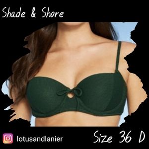 Shade & Shore Green  Light Lift Tie Front Keyhole Bikini Top Sz 36D